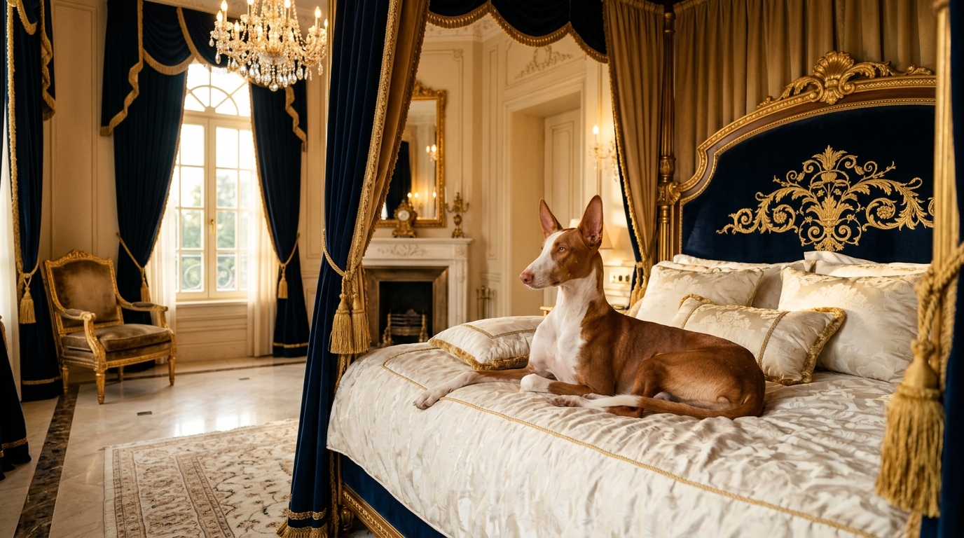Royal bed with Ibizan Hound